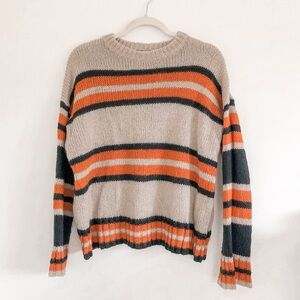 Urban Outfitters Brown Orange Striped Cozy Knit Sweater